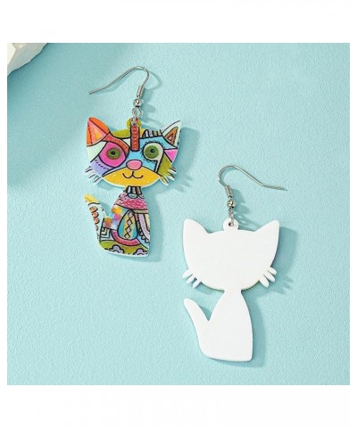 Acrylic Drop Dangle Sweet Cat Earrings Kitten Cat Earrings Dangle Anime Cat for Women Girls Jewelry colorful $6.83 Earrings