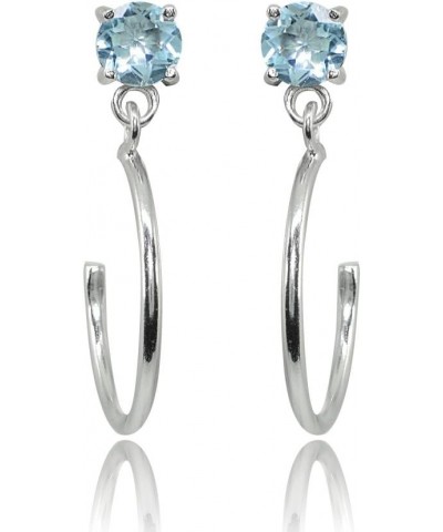 Sterling Silver 4mm Gemstone Dangling Half Hoop Stud Earrings Blue Topaz - Sterling Silver $11.59 Earrings