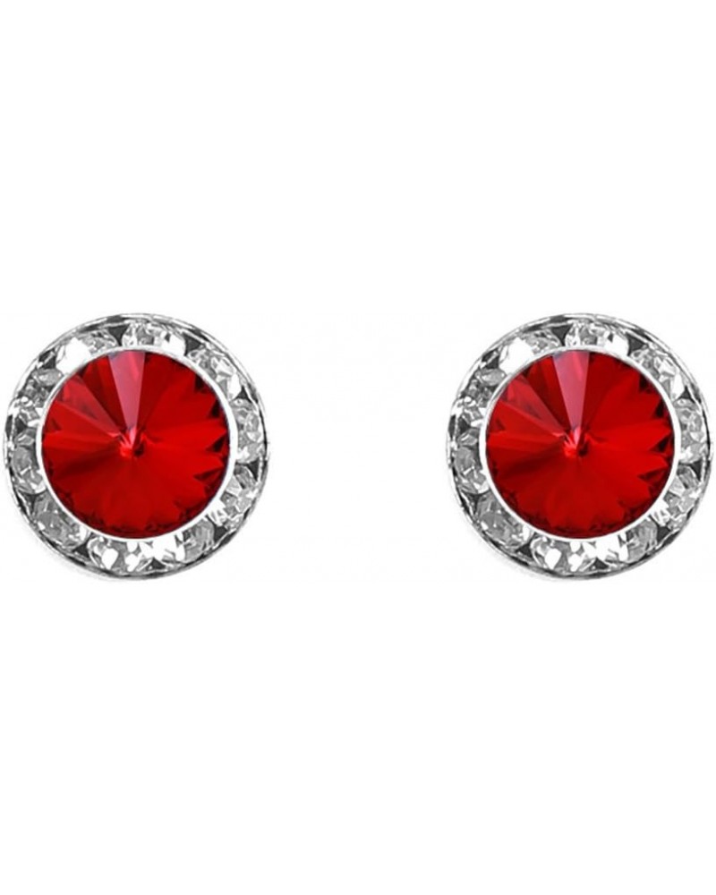 Women's Stunning Hypoallergenic Post Back Halo Earrings Made With Colorful Premium Crystals 13mm Red Silver Tone $14.24 Earrings