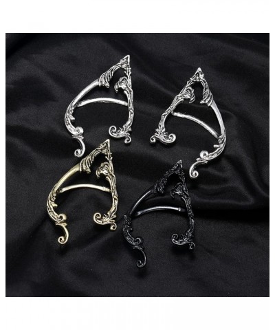 2pcs Gothic Elves Ear Cuff Piercing Cartilage Climber Ear Wrap Retro Silver Black Stud Earrings Punk Hip Hop Clip on Statemen...