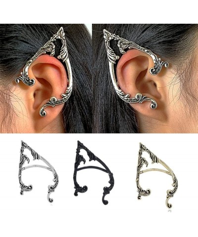 2pcs Gothic Elves Ear Cuff Piercing Cartilage Climber Ear Wrap Retro Silver Black Stud Earrings Punk Hip Hop Clip on Statemen...