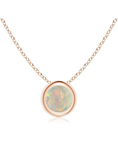 Bezel-Set Round Opal Solitaire Pendant Necklace for Women, Girls in Sterling Silver / 14K Solid Gold/Platinum October Birthst...