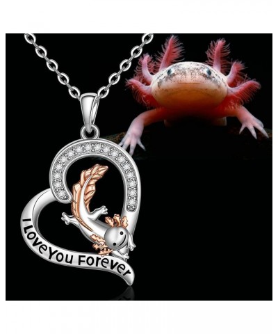 Axolotl Necklace Sterling Silver Cute Mexican Axolotl Necklaces for Women Heart Animal Pendant Funny Axolotls Embraces Jewelr...