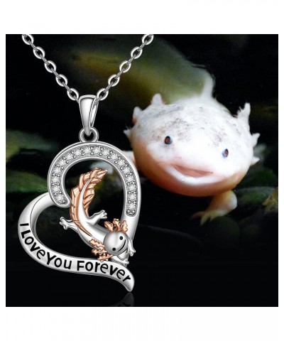 Axolotl Necklace Sterling Silver Cute Mexican Axolotl Necklaces for Women Heart Animal Pendant Funny Axolotls Embraces Jewelr...