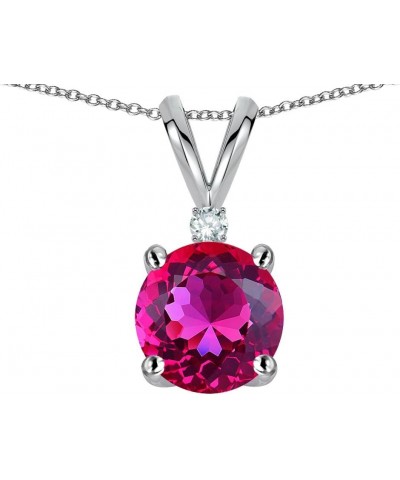 Solid 10k Gold Classic One Stone Round 7mm Pendant Necklace Simulated Pink Tourmaline White Gold $70.95 Necklaces