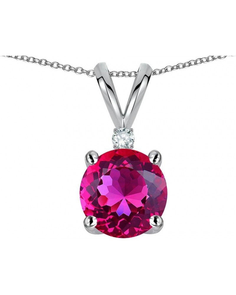 Solid 10k Gold Classic One Stone Round 7mm Pendant Necklace Simulated Pink Tourmaline White Gold $70.95 Necklaces