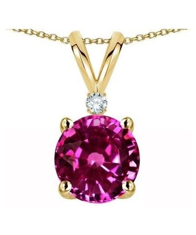 Solid 10k Gold Classic One Stone Round 7mm Pendant Necklace Simulated Pink Tourmaline White Gold $70.95 Necklaces