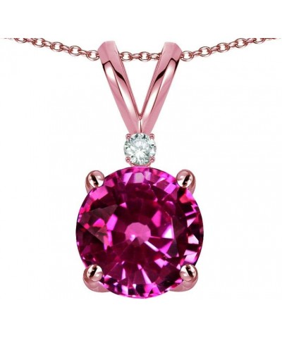 Solid 10k Gold Classic One Stone Round 7mm Pendant Necklace Simulated Pink Tourmaline White Gold $70.95 Necklaces