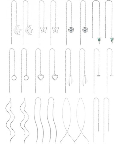 12 Pairs Stainless Steel Threader Earrings for Women Lightweight Chain Tassel Earrings Minimalist Curved Threader Dangle Drop...