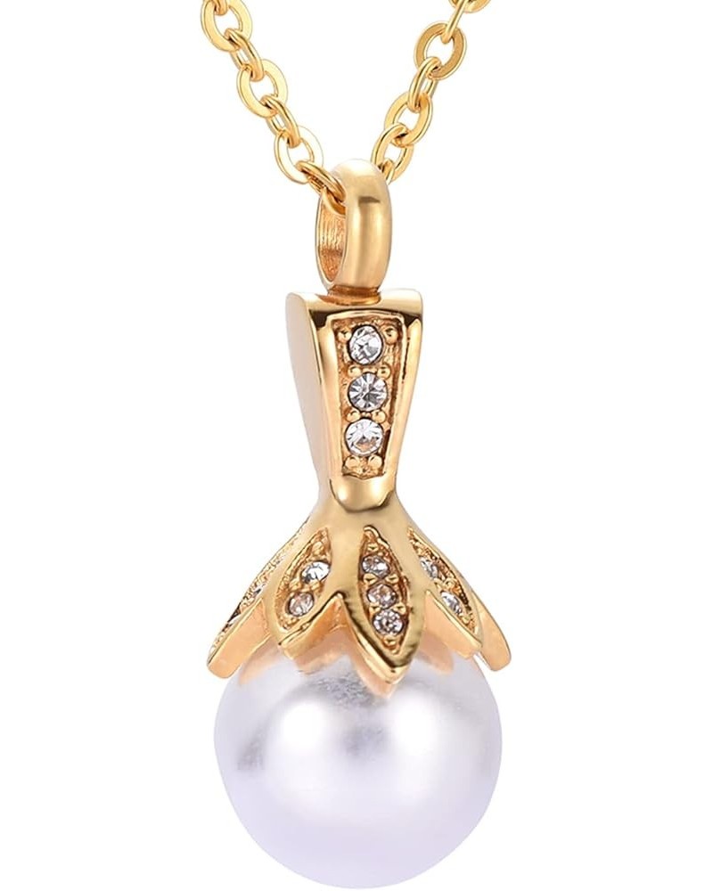 Cremation Jewelry for Ashes Stainless Steel Pearl Keepsake Pendant Ashes Holder for Women Memorial Urn Necklace Gold $11.00 N...