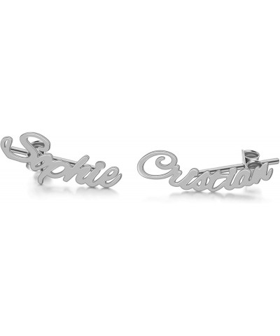 925 Sterling Silver Personalized Name Climber Earring Name Crawler Earrings Engraved Any Names Number Gift for Women Silver C...