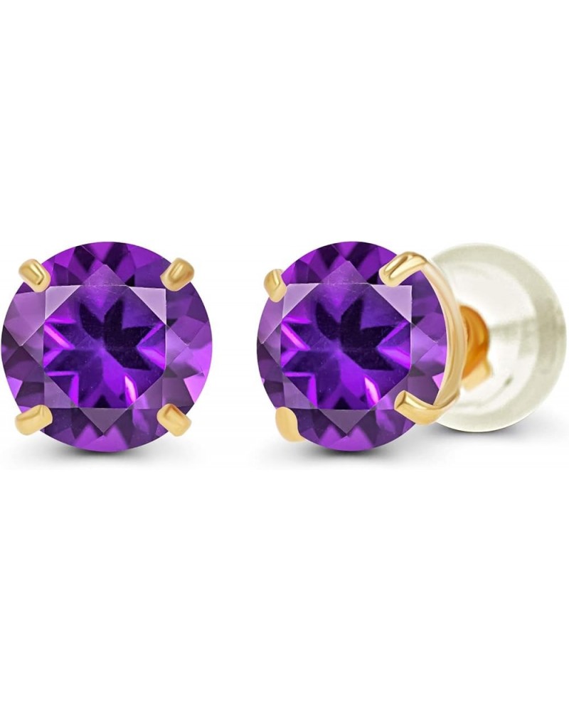 Genuine 10K Gold Round Natural Birthstone Stud Earrings - 6mm Amethyst Yellow Gold $31.17 Earrings