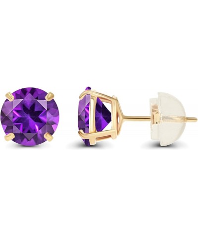 Genuine 10K Gold Round Natural Birthstone Stud Earrings - 6mm Amethyst Yellow Gold $31.17 Earrings