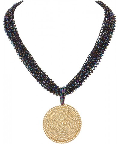 Statement Multi Layer Beaded Handmade Circle Pendant 20" Costume Necklace for Women black $10.06 Jewelry Sets