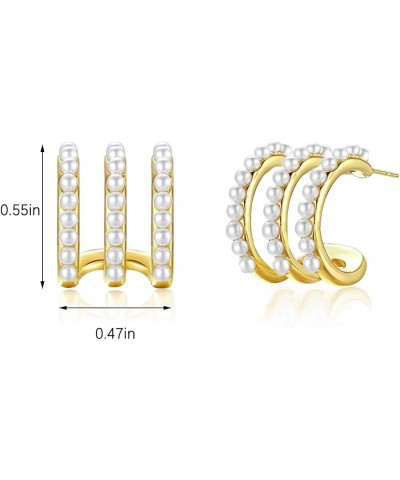 LOKLIFFA 925 Sterling Silver Claw Stud Earrings Pearl Earrings Huggie Hoop Earrings for Women and Girls Triple gold pearl $8....