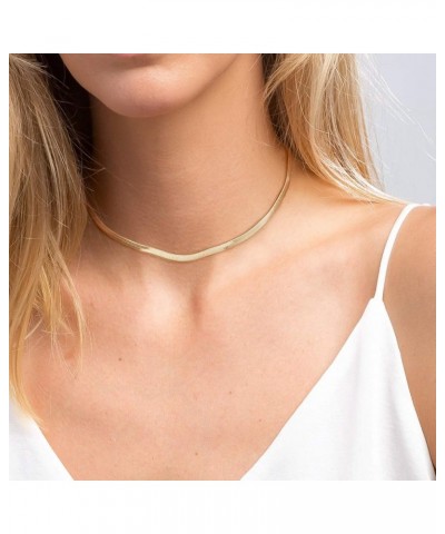 Gold Choker Chain Necklace for Women: 14k Gold Plated Dainty Snake Chain Tiny Disc Charm Herringbone Jewelry Teen Girls Gifts...