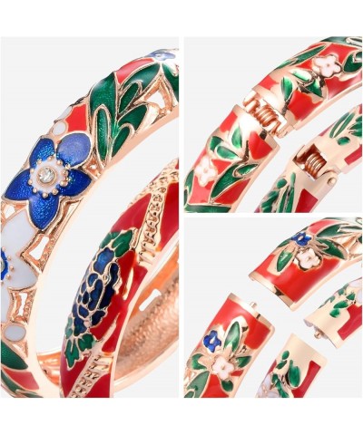 Vintage Jewelry Cloisonne Handcrafted Enameled Gorgeous Rhinestone Rose Gold Hinged Cuff Bracelet Bangles Gifts 88A-55A128 A1...