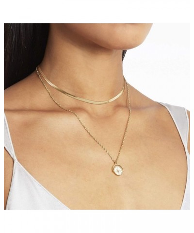 Gold Choker Chain Necklace for Women: 14k Gold Plated Dainty Snake Chain Tiny Disc Charm Herringbone Jewelry Teen Girls Gifts...