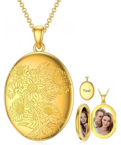 10K 14K 18K Solid Gold/Plated Gold Oval Locket That Holds Multi Pictures Personalized Oval Sunflower/Starburst/Rose Locket Ne...