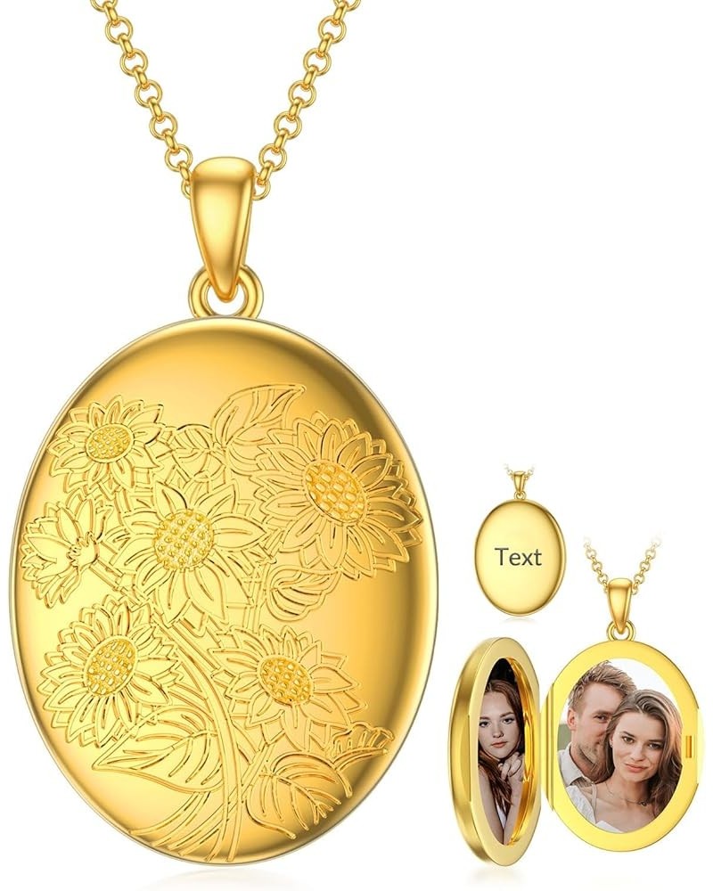 10K 14K 18K Solid Gold/Plated Gold Oval Locket That Holds Multi Pictures Personalized Oval Sunflower/Starburst/Rose Locket Ne...