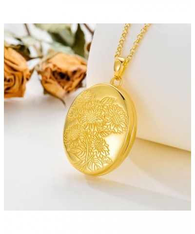 10K 14K 18K Solid Gold/Plated Gold Oval Locket That Holds Multi Pictures Personalized Oval Sunflower/Starburst/Rose Locket Ne...