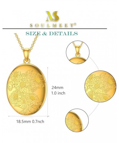 10K 14K 18K Solid Gold/Plated Gold Oval Locket That Holds Multi Pictures Personalized Oval Sunflower/Starburst/Rose Locket Ne...