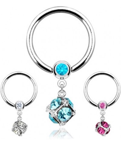 Dice Multi Gem Paved Dangle 316L Surgical Steel Gemmed Captive Bead Ring Aqua $9.00 Body Jewelry