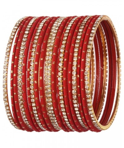 Indian Bangle Set Rhinestone CZ Plain Metal Bracelet Bangle Jewelry for Women Red (Set of 20 Pcs) 2-6 $11.18 Bracelets