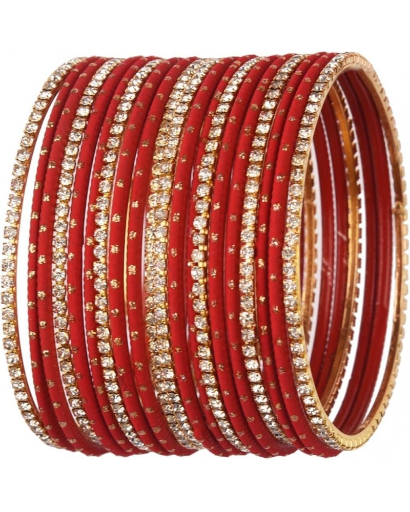 Indian Bangle Set Rhinestone CZ Plain Metal Bracelet Bangle Jewelry for Women Red (Set of 20 Pcs) 2-6 $11.18 Bracelets