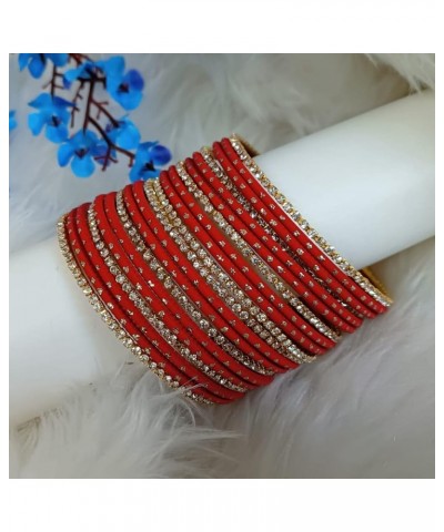 Indian Bangle Set Rhinestone CZ Plain Metal Bracelet Bangle Jewelry for Women Red (Set of 20 Pcs) 2-6 $11.18 Bracelets