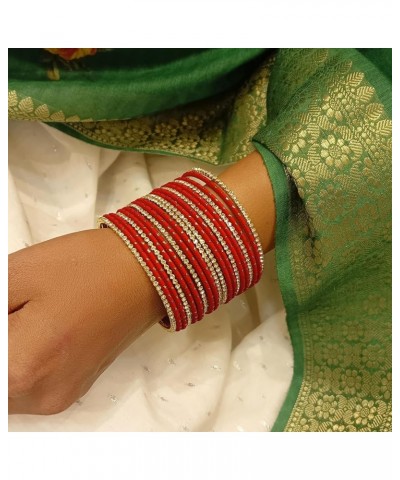 Indian Bangle Set Rhinestone CZ Plain Metal Bracelet Bangle Jewelry for Women Red (Set of 20 Pcs) 2-6 $11.18 Bracelets