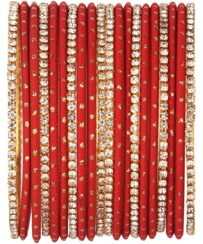 Indian Bangle Set Rhinestone CZ Plain Metal Bracelet Bangle Jewelry for Women Red (Set of 20 Pcs) 2-6 $11.18 Bracelets