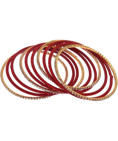 Indian Bangle Set Rhinestone CZ Plain Metal Bracelet Bangle Jewelry for Women Red (Set of 20 Pcs) 2-6 $11.18 Bracelets