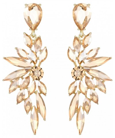 Women's Wedding Bridal Crystal Teardrop Multi Marquise Cluster Bling Dangle Earrings 13-Champagne Gold-Tone $9.46 Earrings