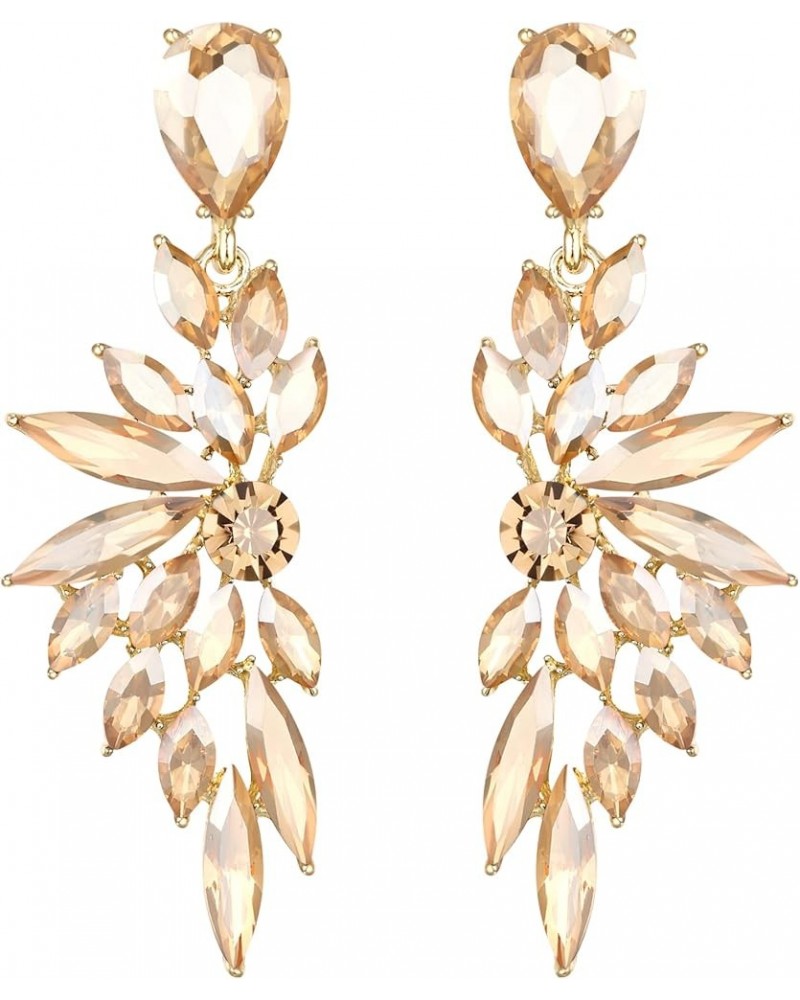 Women's Wedding Bridal Crystal Teardrop Multi Marquise Cluster Bling Dangle Earrings 13-Champagne Gold-Tone $9.46 Earrings