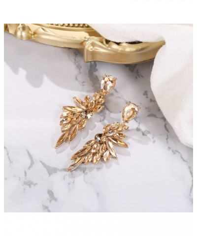 Women's Wedding Bridal Crystal Teardrop Multi Marquise Cluster Bling Dangle Earrings 13-Champagne Gold-Tone $9.46 Earrings