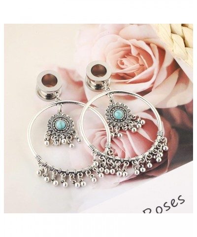 2PCS Stainless Steel Gauges for Ears, Dangle Tunnels for Women Multiple Sizes Vintage Moon and Star Pendant Style 5 16.0 Mill...