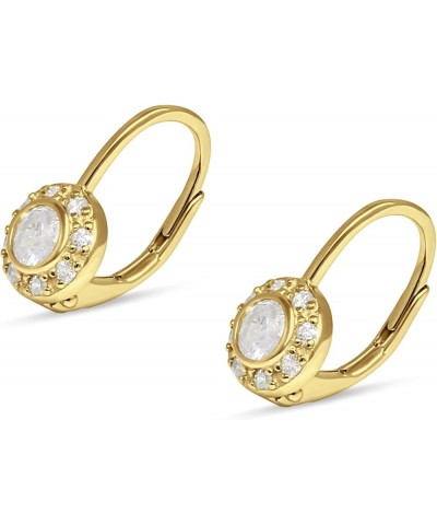 Unique Round Halo Dainty Statement Leverback Hoop Earring For Women Cubic Zirconia 925 Sterling Silver Cubic Zirconia Yellow ...