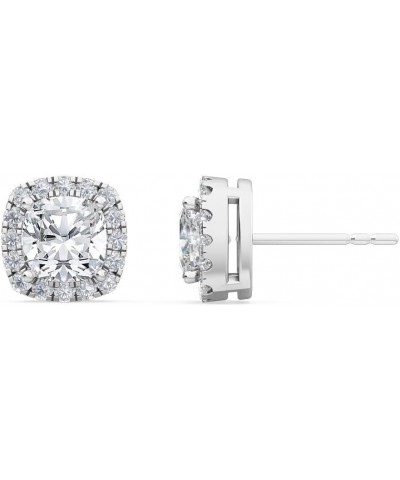 Designer 1-5 Carat (ctw) White Gold Cushion and Round Cut LAB GROWN Diamond Halo Earrings (Color E-F Clarity VS2-SI1) Platinu...