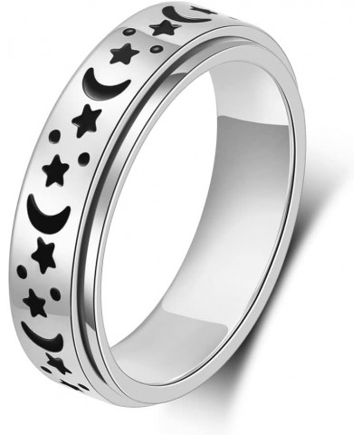 Anxiety Ring for Women Spinner Rings:Rotating Rings Stainless Steel 6mm Moon Star Anxiety for Men Band Jewelry Gift for Teen ...