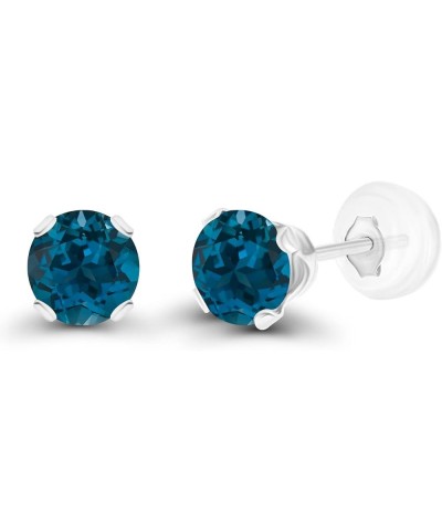 Solid 10K Yellow, White or Rose Gold 4mm Round Genuine Gemstone Birthstone Stud Earrings Blue Topaz-London Blue Topaz White G...