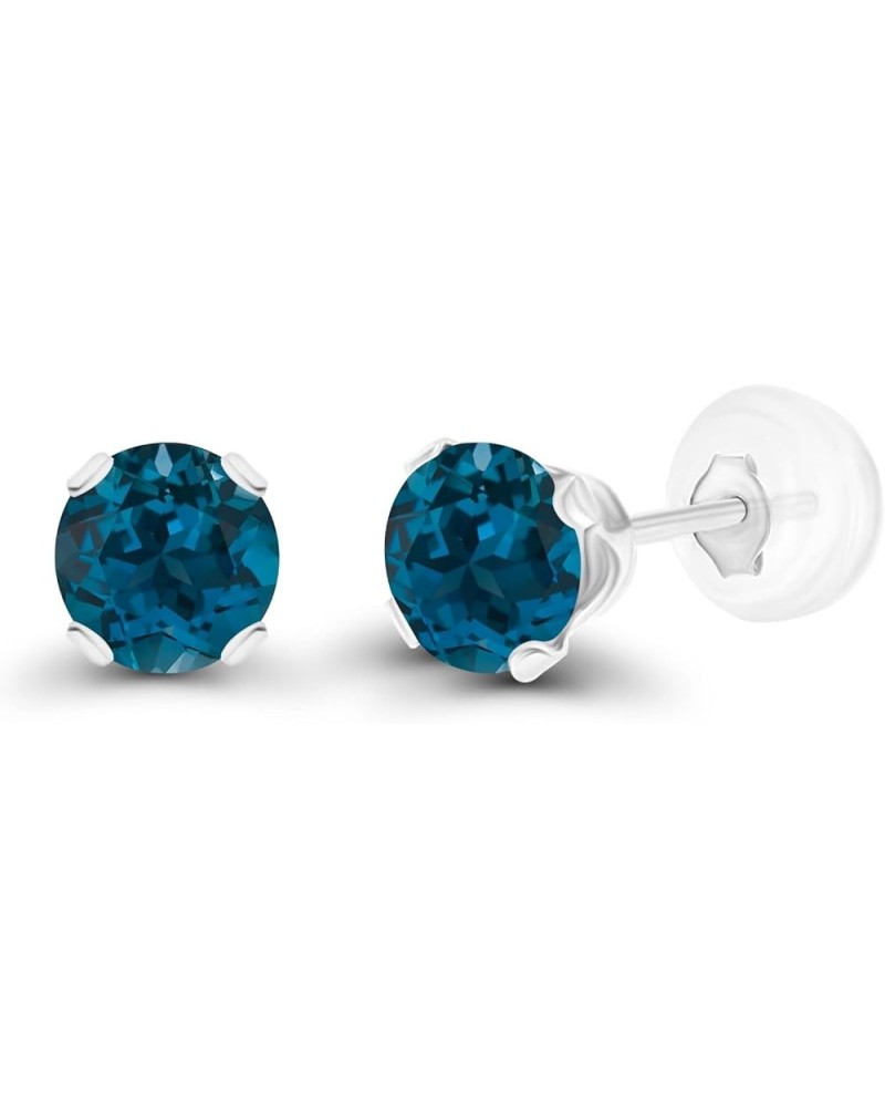 Solid 10K Yellow, White or Rose Gold 4mm Round Genuine Gemstone Birthstone Stud Earrings Blue Topaz-London Blue Topaz White G...