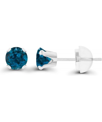 Solid 10K Yellow, White or Rose Gold 4mm Round Genuine Gemstone Birthstone Stud Earrings Blue Topaz-London Blue Topaz White G...