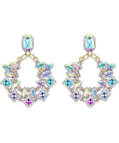 Rhinestone Oval Hoop Dangle Earrings, Austrian Crystal Geometric Statement Pierced Earrings Iridescent Clear AB $10.19 Earrings