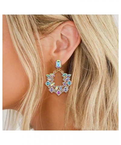 Rhinestone Oval Hoop Dangle Earrings, Austrian Crystal Geometric Statement Pierced Earrings Iridescent Clear AB $10.19 Earrings