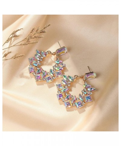 Rhinestone Oval Hoop Dangle Earrings, Austrian Crystal Geometric Statement Pierced Earrings Iridescent Clear AB $10.19 Earrings