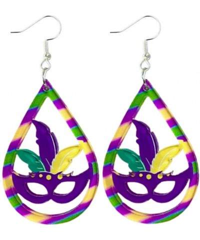 Colorful Mardi Gras Acrylic Dangle Drop Earrings Resin Cute Dwarf Pastry Heart Feather Mask Shaped Earrings for Women Girls M...