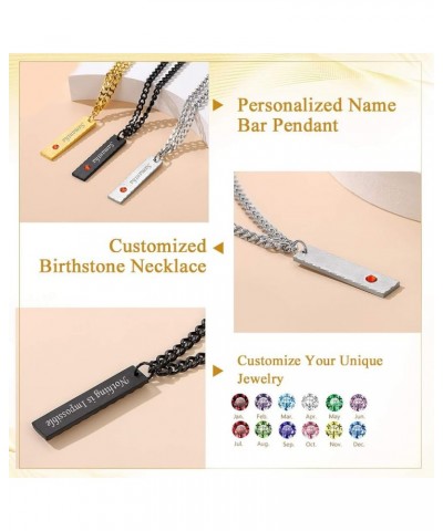 Personalized Birthstone Bar Necklaces for Women, Custom Made Stainless Steel/Black/Gold Vertical Bar Pendants with 1-3 Names ...