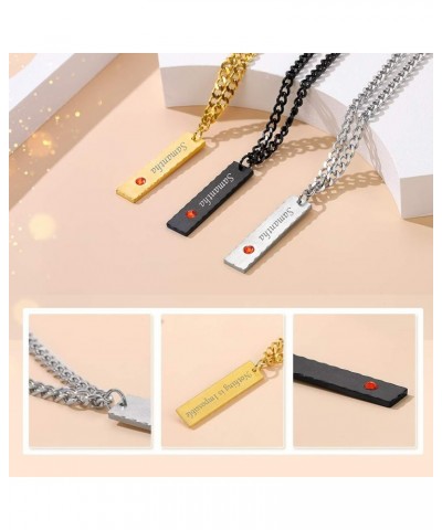 Personalized Birthstone Bar Necklaces for Women, Custom Made Stainless Steel/Black/Gold Vertical Bar Pendants with 1-3 Names ...