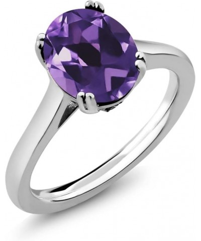 925 Sterling Silver Purple Amethyst and White Diamond Ring For Women (2.53 Cttw, Oval 11X9MM, Gemstone Birthstone, Available ...